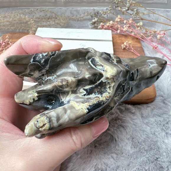 Gorgeous Volcano Agate Dragon Head/Skull Carving - Picture 5 of 8